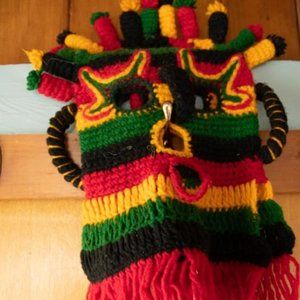 Ecuadorian Y2K Two-Faced Inka Sun God Traditional Handmade Rastefarian Mask